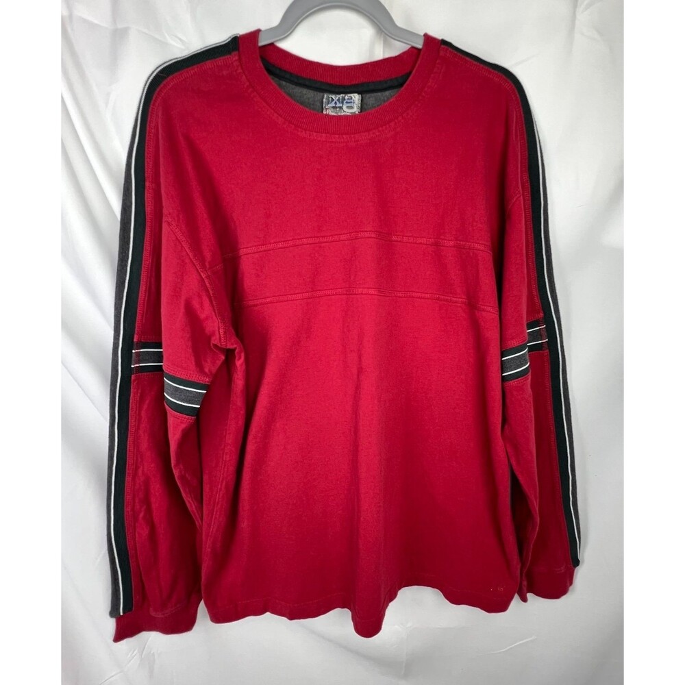 Vintage Y2K XG Extreme Quality Mens L Red Long Sleeve Shirt Striped Streetwear